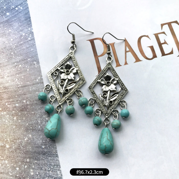 Wholesale Alloy Vintage Turquoise Ethnic Style Earrings JDC-ES-Luox009