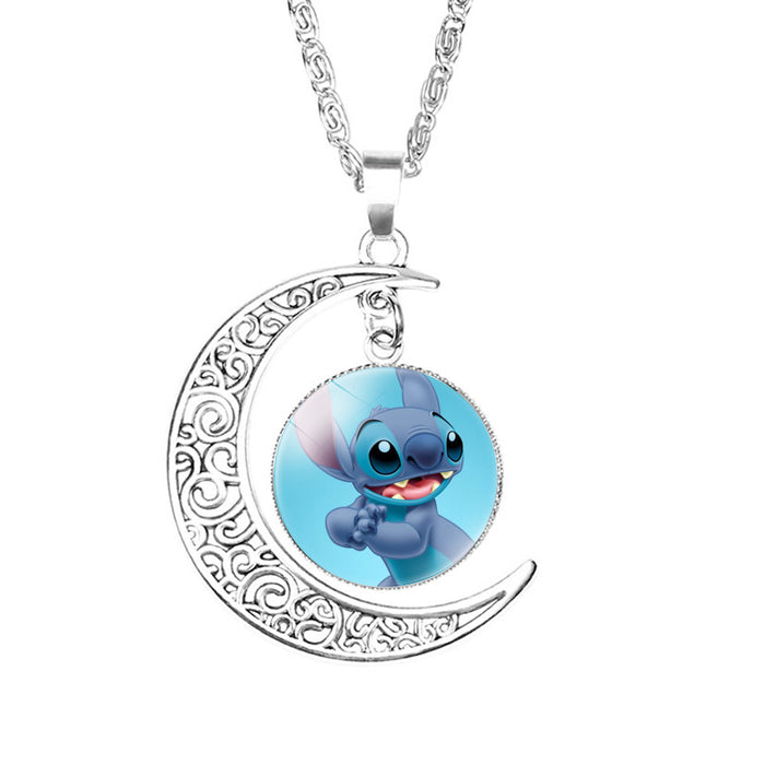 Wholesale Glass Cartoon Pattern Time Gem Moon Necklace JDC-NE-NH006