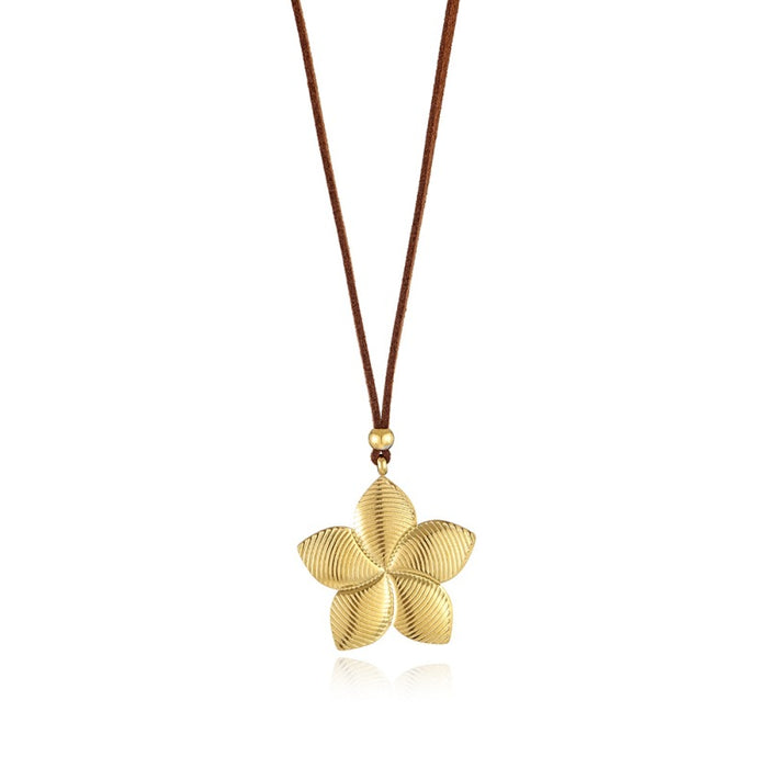 Wholesale Stainless steel retro long adjustable necklace, flower pendant, sweater chain accessory