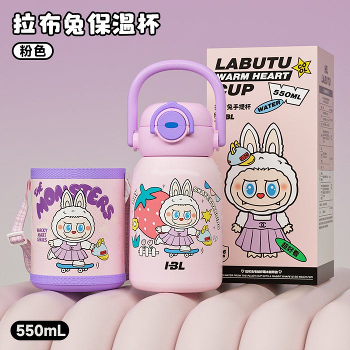 Wholesale New 316 Stainless Steel Cartoon Children' s Thermos Cup with Double Drinking Straw,  Cute Student Portable Cup with Handle