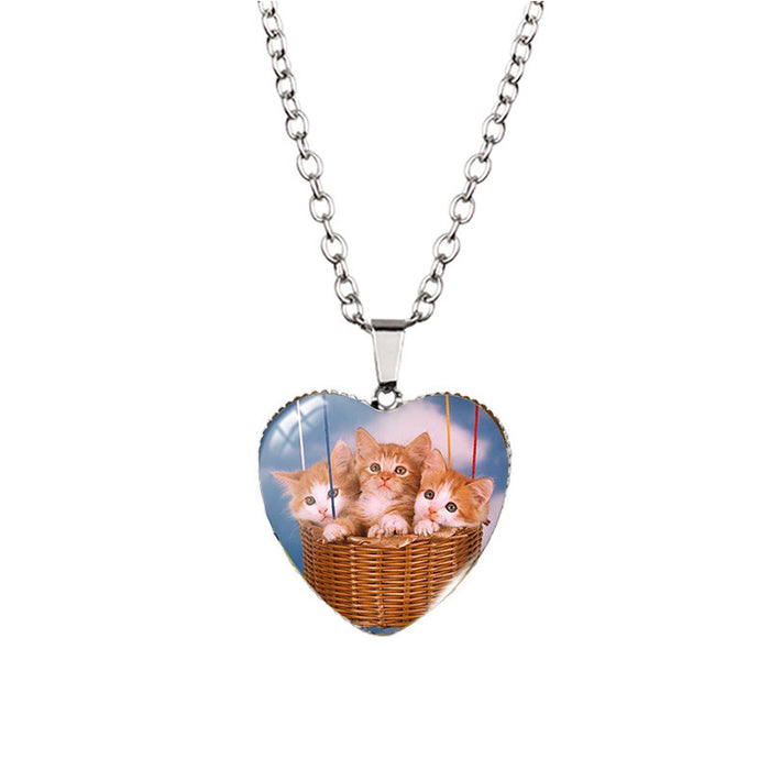 Wholesale bear heart-shaped animal Time gem necklace European and American Cat Peach heart pendant necklace sweater chain