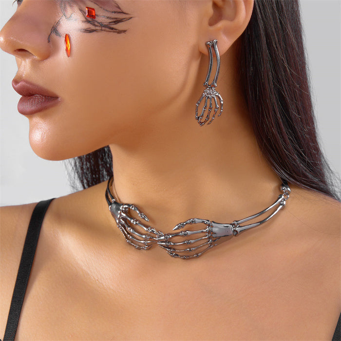 Wholesale  jewelry Gothic dark punk style skeleton hand earrings necklace set