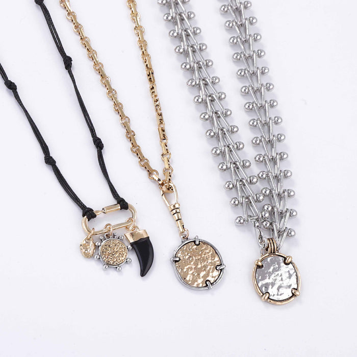 Wholesale Multi-layer Stacked Chain Geometric Alloy Badge Pendant Necklace
