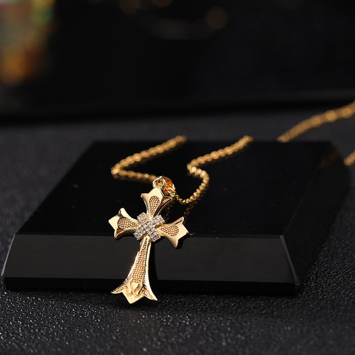 Wholesale Copper Inlaid Zircon Cross Pendant Necklace JDC-NE-ShangY035