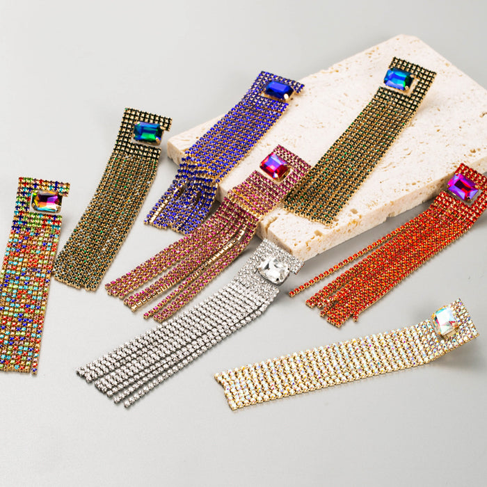 Wholesale earrings light luxury style super fairy colored diamond long claw chain rhinestone tassel earrings