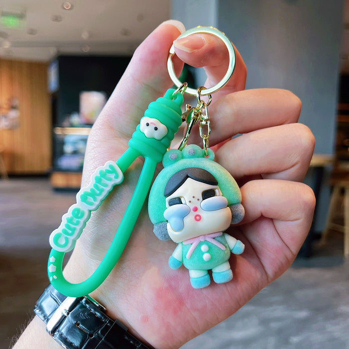 Wholesale Cartoon Flocking Crying Baby Keychain Cute Silicone Doll Doll Car Keychain Gift Bag Pendant