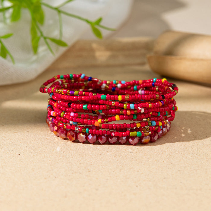 Wholesale Colored rice bead bracelet female multi-layer stacked elastic bracelet