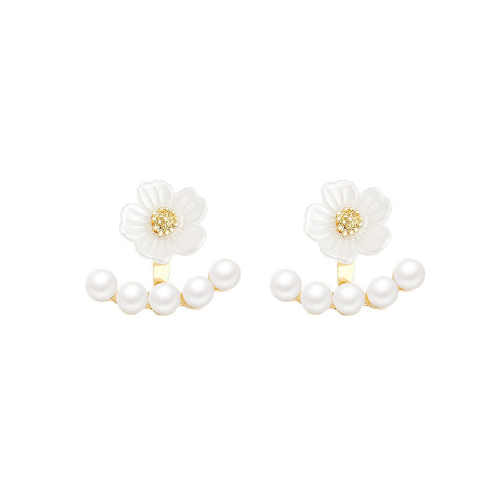 Wholesale Imitation pearl camellia earrings, a two on pearl earring with a light luxury and fashionable temperament