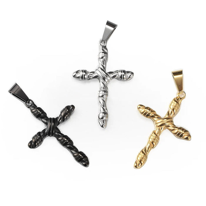 Wholesale Personalized trend Fried Dough Twists cross pendant stainless steel Cuban chain necklace