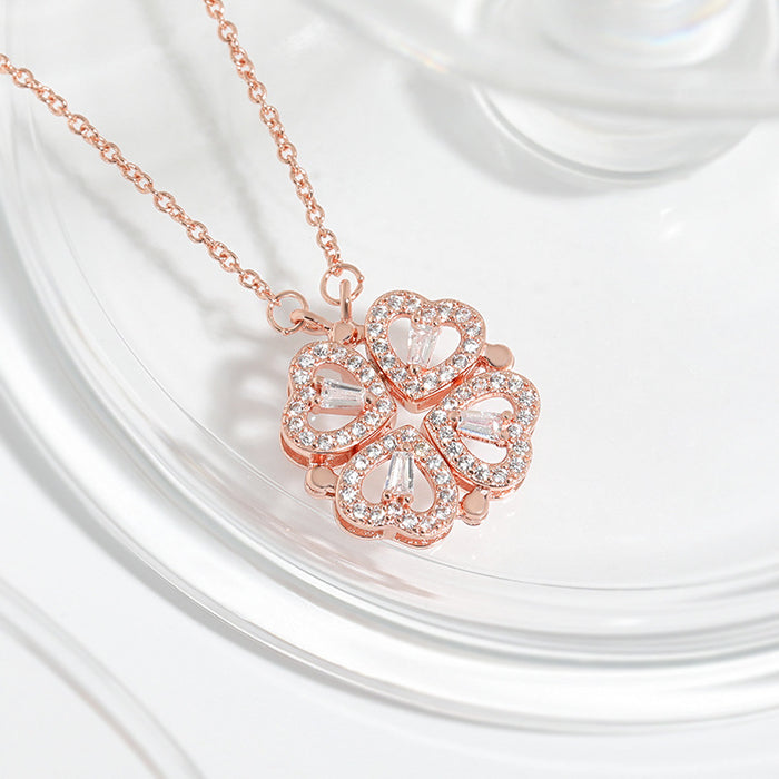 Wholesale Niche Design Sense  Heart-Shaped Four-leaf Clover Necklace