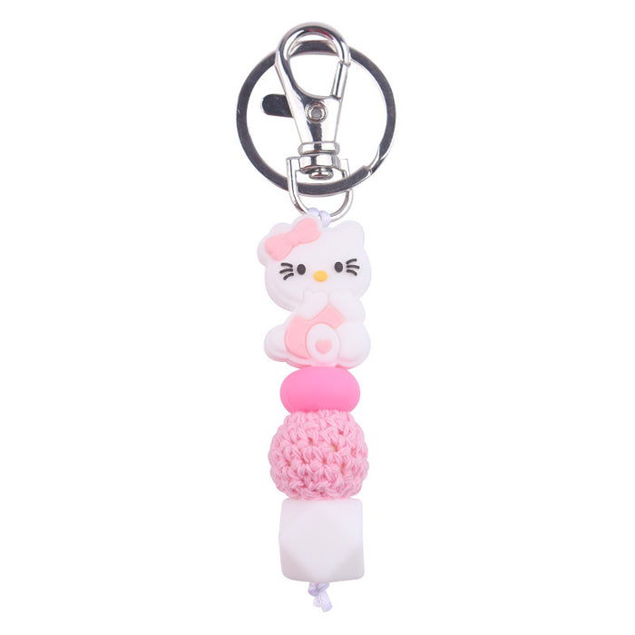 Wholesale Silicone Beaded Bracelet Jewelry Cartoon Cat Keychain Pendant Bag Pendant Accessories