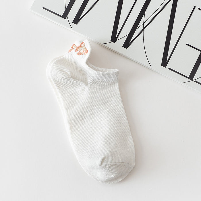 Wholesale Embroidered socks with heart-shaped heel, shallow socks, cotton socks, cute low cut, smiling face, bow socks