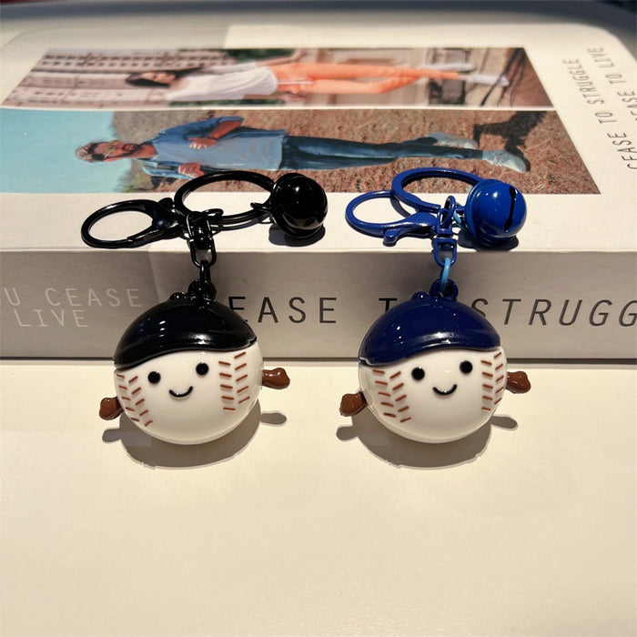 Wholesale 5 PCS Cute PVC cartoon baseball keychain with smiling face.