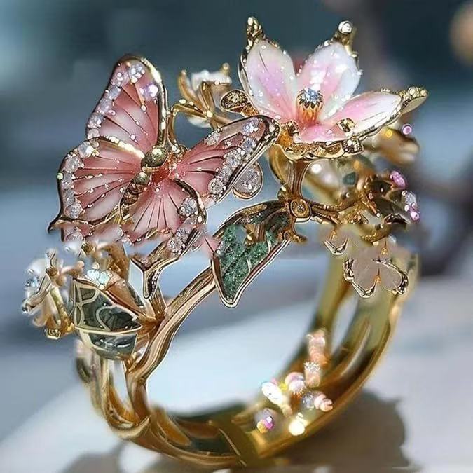 Wholesale color Butterfly flower Rings Adjustable rings
