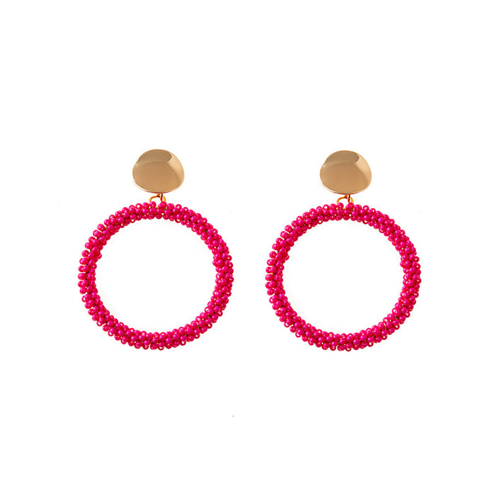 Wholesale Candy-colored shiny rice bead large hoop earrings for women,  sweet earrings