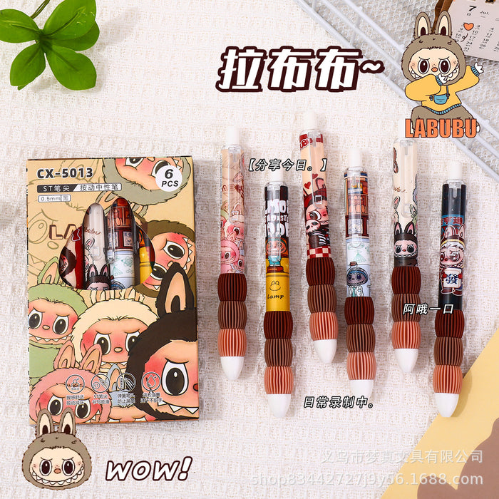 Wholesale 6pcs/ box Quick-drying Gel Pen Pressing Reducing Burden Pen Carbon Black Pen Cartoon