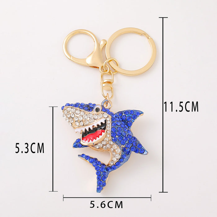 Wholesale Cartoon Ocean Shark Keychain Zinc Alloy Rhinestone Design Cute Gift MOQ≥2