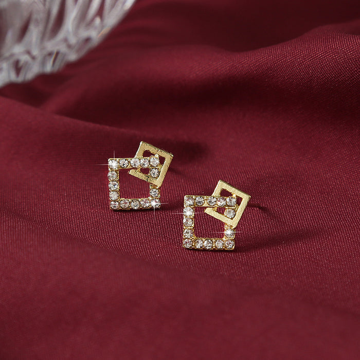 Wholesale Square Geometric Diamond Stud Earrings Simple Earrings Exquisite