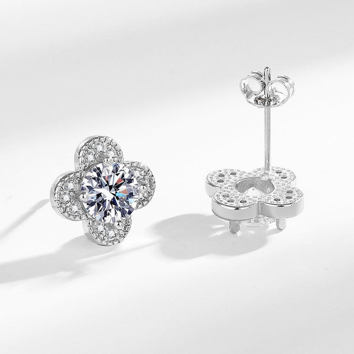 Wholesale Four-Leaf Clover Design Earrings Silver Plated Zircon Fashion Jewelry Accessory for Women