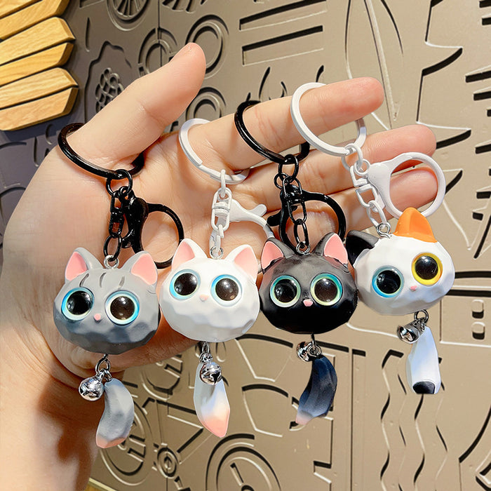Wholesale Cute cartoon big-eyed cat head resin couple hanging tail cat pendant small gift doll key