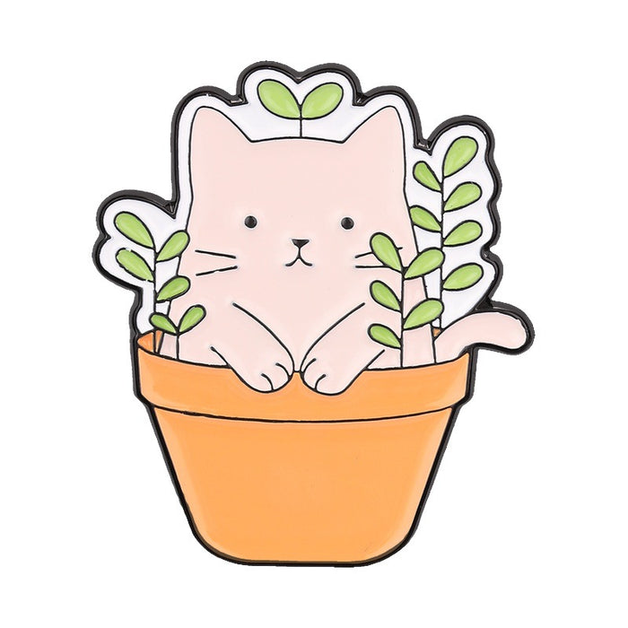Wholesale Chic Zinc Alloy Cat Floral Brooch Pin Cartoon Potted Plant Enamel Badge Trendy Fashion Accessory