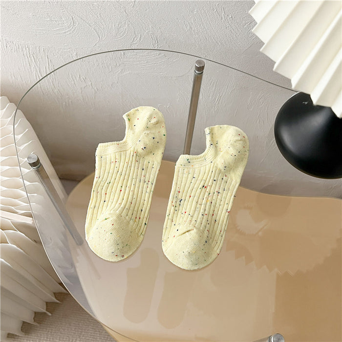 Wholesale Socks, dotted yarn, boat socks, double needle vertical stripes, invisible socks, adhesive anti slip short tube socks