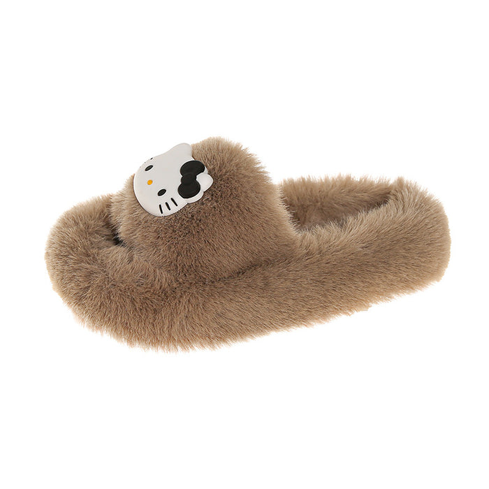 Wholesale Furry Slippers Autumn and Winter Cute Cartoon Cat Thick-Soled Home