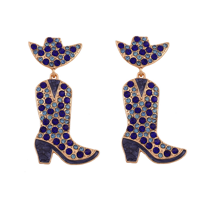 Wholesale Western denim style alloy with colored diamond earrings boots dripping oil