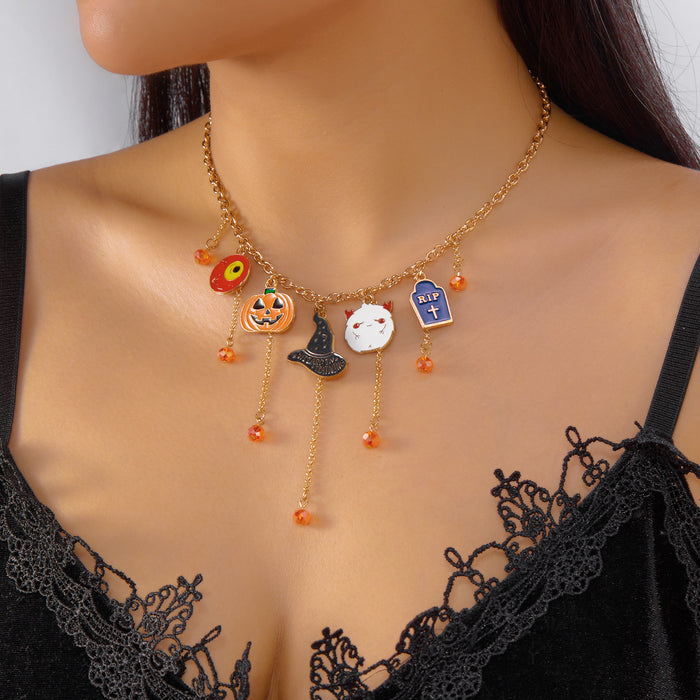 Wholesale  funny necklace ghost pumpkin skull tassel multi-element pendant short necklace