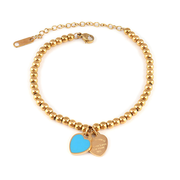 Wholesale Titanium Steel Multi-Color Enamel Peach Heart-Shaped Bracelet