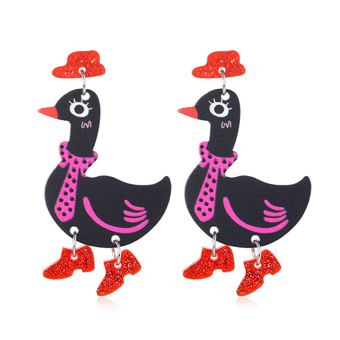 Wholesale Duck Detective cute acrylic women' s earrings European and American personality funny exaggerated earrings