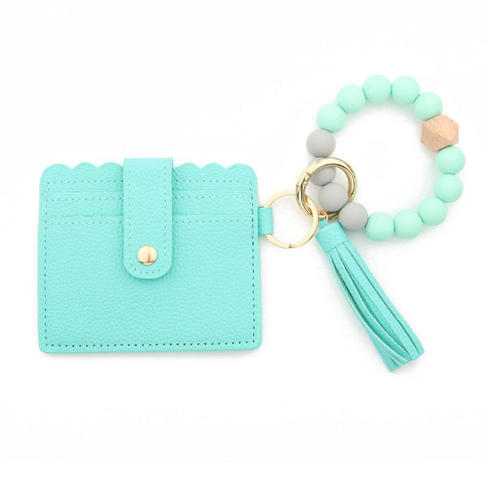 Wholesale Keychains PU Silicone Bead Tassel Ladies Wallet Bracelet Card Holder JDC-KC-NuoYi019