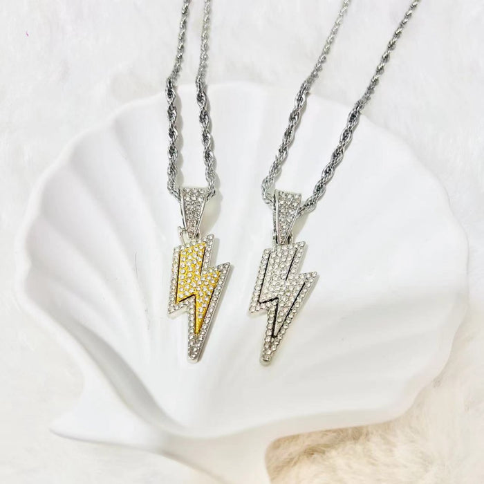 Wholesale New Full Diamond Lightning Pendant Personalized Trendy Jewelry Titanium Steel Necklace Accessories