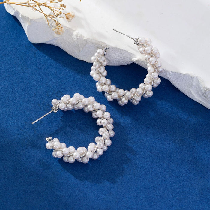 Wholesale New irregular retro pearl wrapped geometric pure copper silver needle earrings trendy earrings