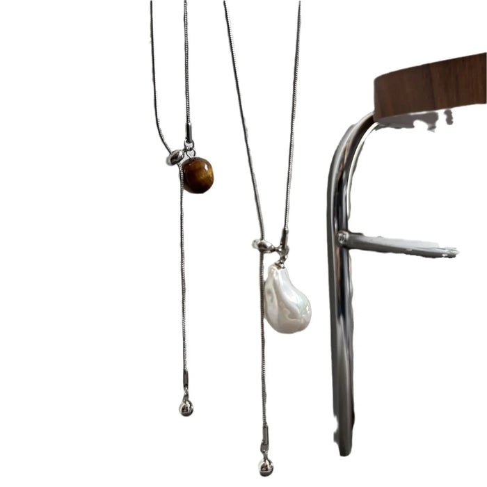 Wholesale Titanium steel design necklace, pearl niche personalized necklace, sweater chain