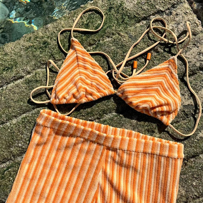 Wholesale Striped sexy hot girl tied beach vacation bikini