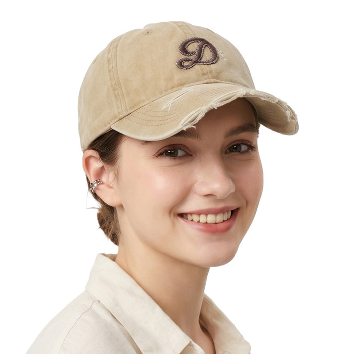 Wholesale Distressed Baseball Cap with Letter D Embroidery Retro Fashion Accessory