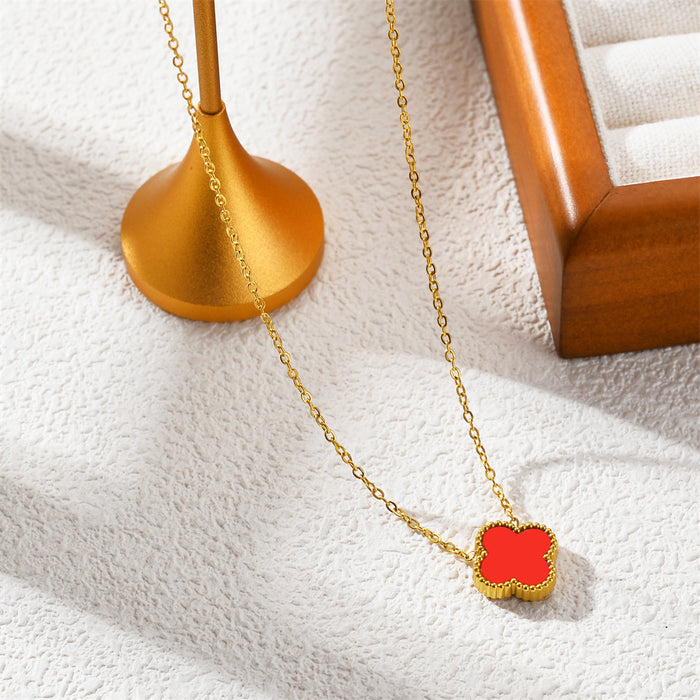 Wholesale Non fading double-sided four leaf clover titanium steel necklace with high-end feel, light luxury collarbone chain accessories and ornaments