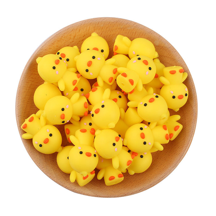 Wholesale Cartoon 3D Little Yellow Duck Silicone Focal Beads JDC-BDS-GuangTian014