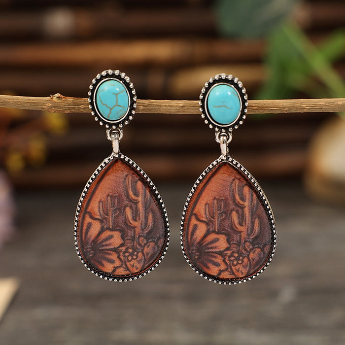 Wholesale Vintage Ethnic Drop Turquoise Alloy Earrings - Chic Boutique Resale MOQ≥2