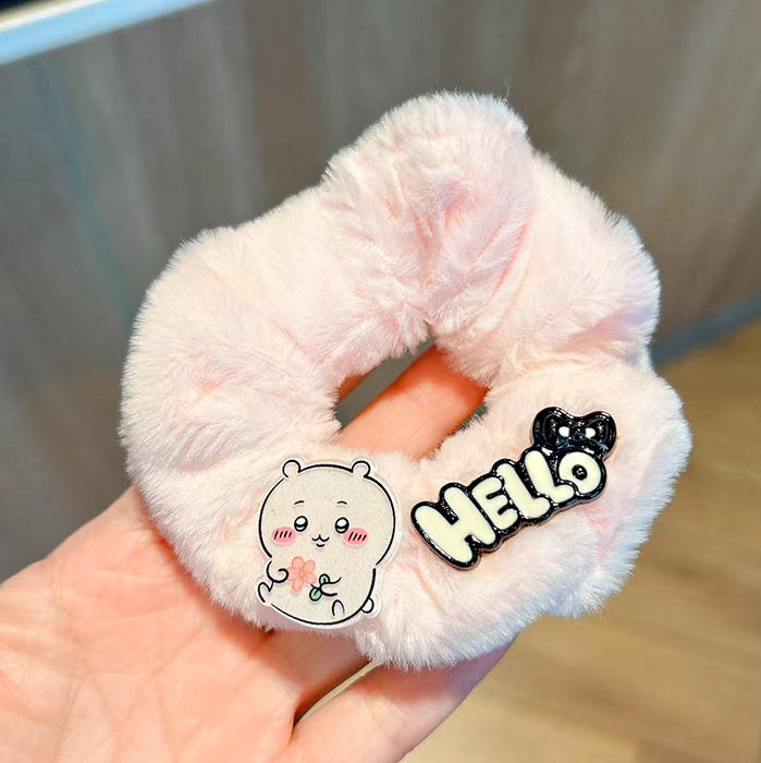 Wholesale Cute cartoon plush hair tie with letters for girls.