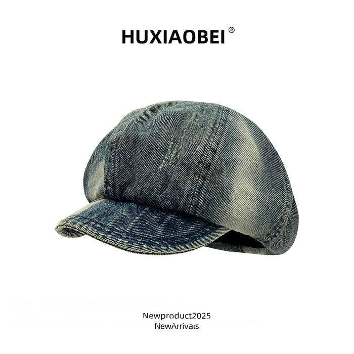Wholesale Gradient washed denim newsboy hat, new artistic style soft eaved cloud octagonal hat