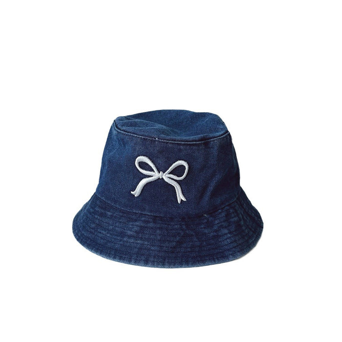 Wholesale Children's denim fisherman hat with bow embroidery trendy children's baby sun hat
