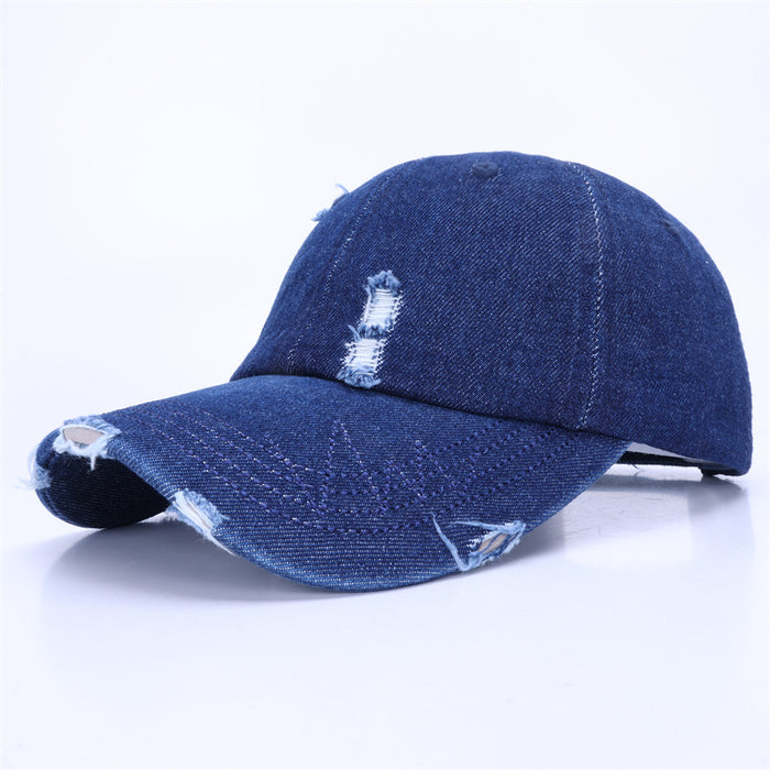Wholesale Washed and distressed denim soft top duckbill cap for women, retro and versatile casual new baseball cap