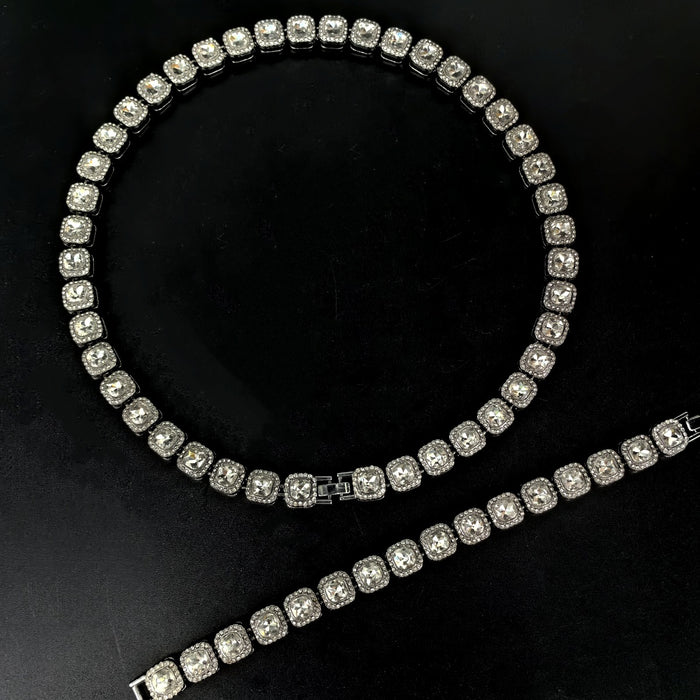 Wholesale Alloy Square Glass 12mm Cuban Men's Necklace JDC-NE-XinMingcan005