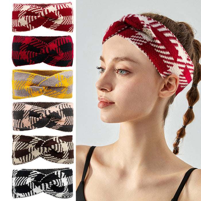 Wholesale Bow Check Acrylic Yarn Headband JDC-HD-XQ002