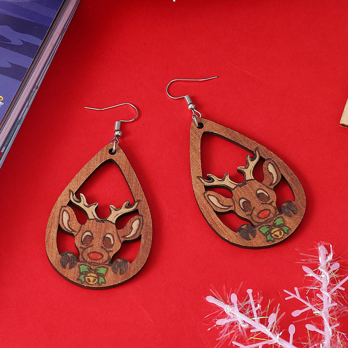 Wholesale Christmas Elk Hollow Stainless Steel Ear Hook Earrings