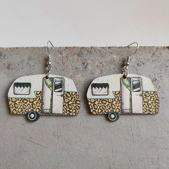 Wholesale Earrings Wooden American Flag Leopard Print Small Flowers 3 Pairs JDC-ES-Heyi051
