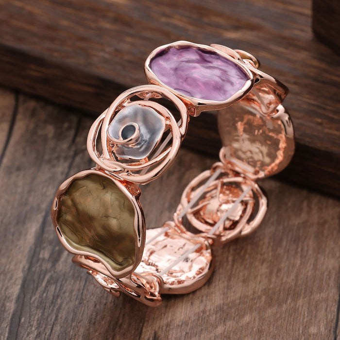 Wholesale Color Painted Oil Rose Elastic Bracelet Geometric Hollow Rose  All-match Bracelet