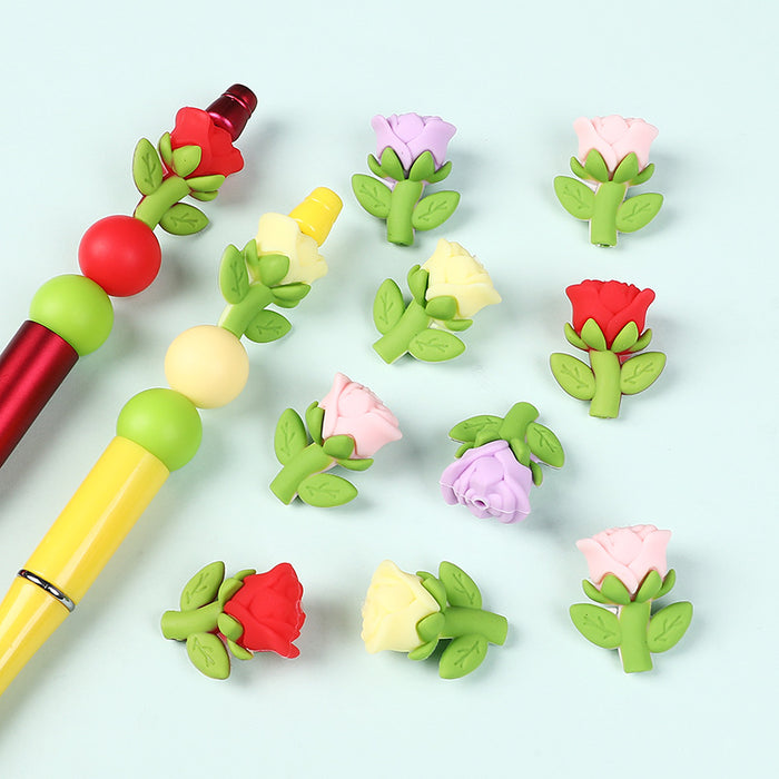 Wholesale 20pcs Stereo Rose Silicone Jewelry Beading Material DIY Bracelet Necklace Flower 3D Silicone Beads